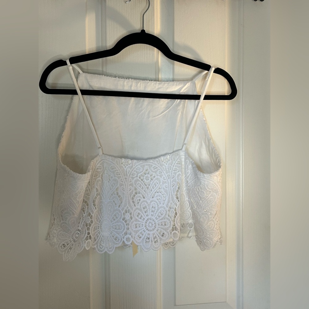 NWT White Lace High Neck Cropped Cami Abercrombie & Fitch Size Large - Picture 9 of 10